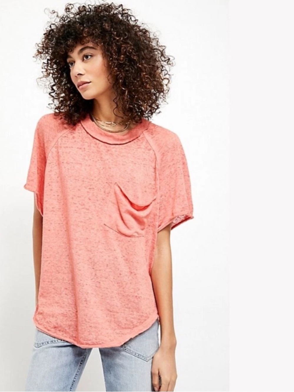 Free People We The Free Kyoto Tee Shirt Coral Short-Sleeve Pocket Tee Medium